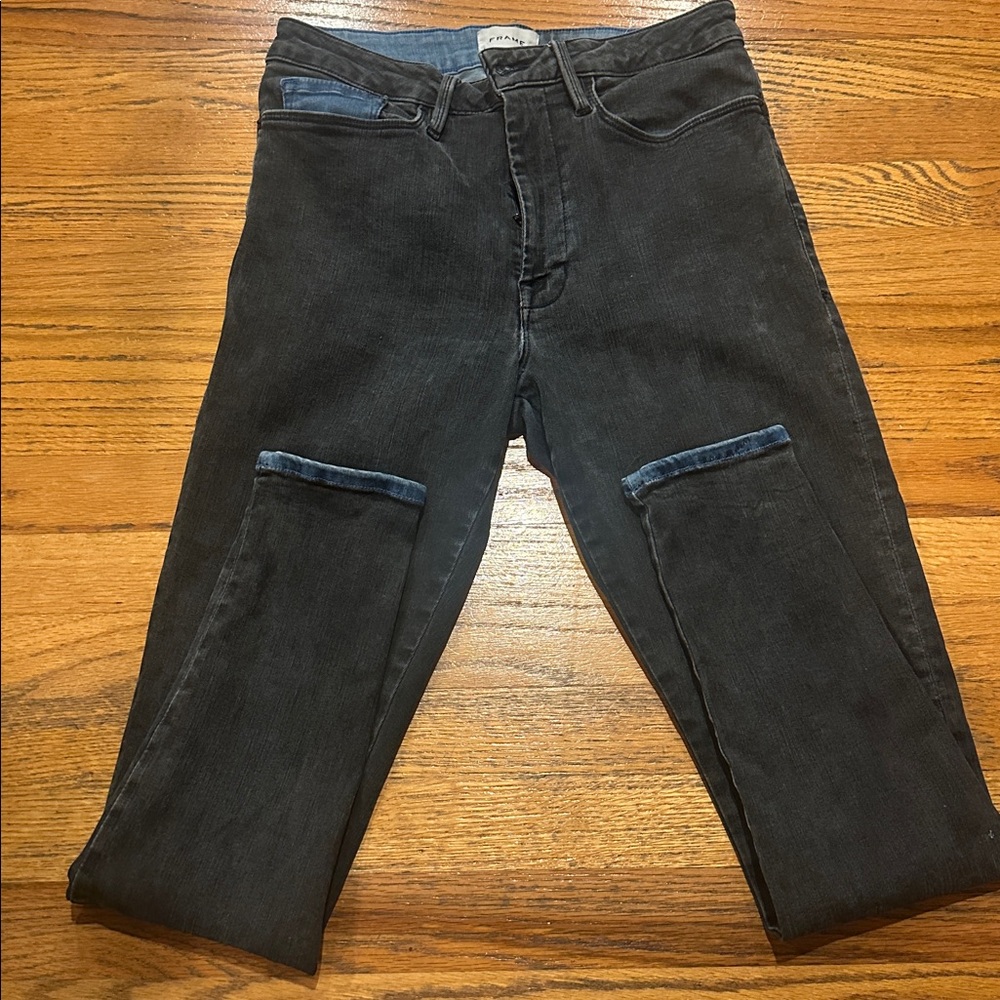 FRAME LE ONE Dark Gray Blue Accent Skinny Two-Tone Denim- Size 2